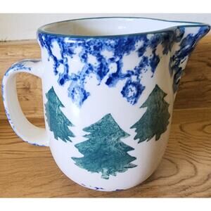 Cabin In The Snow by Tienshan Creamer Blue Cabin & Christmas Tree Sponge 4" VTG